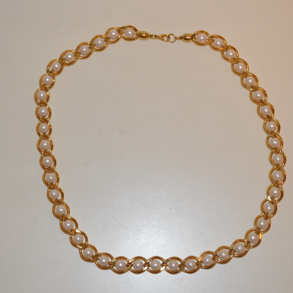 Costume Gold wrapped Pearl Necklace